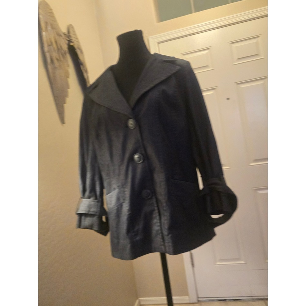 Halogen Womens Dark Wash Denim Blazer Jacket Gray Blue Size M Cotton Blend